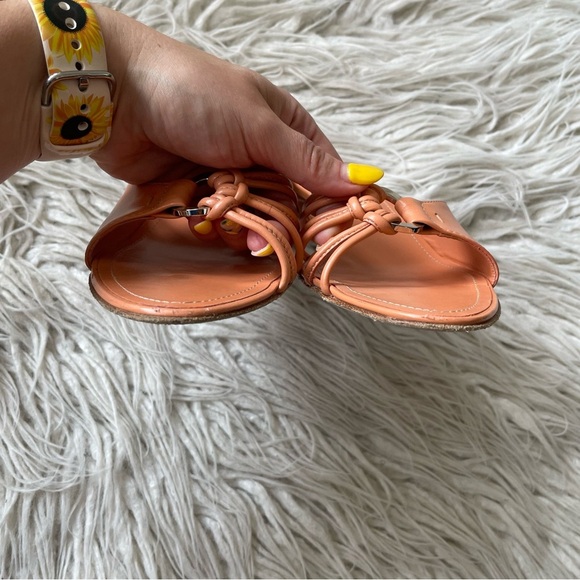 Tod’s Vintage Salmon Leather Brigitte 45mm Strappy Ring Slide Kitten Heel Mule 7 - Picture 4 of 10